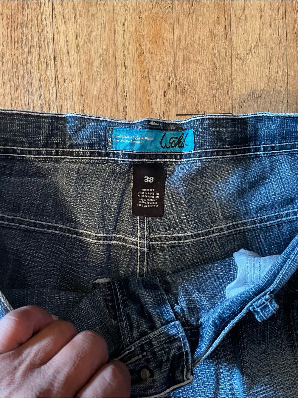 WOLF Men's Faded Blue Denim Shorts - Picture 2 of 4
